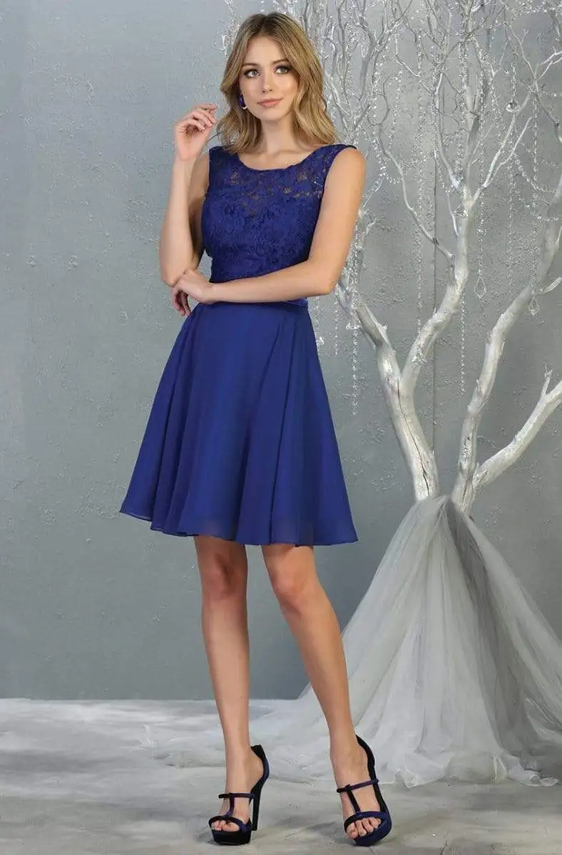 May Queen - MQ1814 Lace Chiffon Cocktail Dress With Lace-up Back 6 May Queen - MQ1814 Lace Chiffon Cocktail Dress With Lace-up Back - Image 6