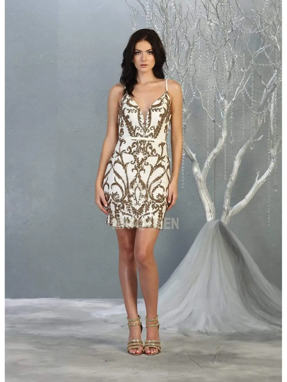 May Queen - MQ1829 Plunging V-Neck Sheath Cocktail Dress 5 May Queen - MQ1829 Plunging V-Neck Sheath Cocktail Dress - Image 5