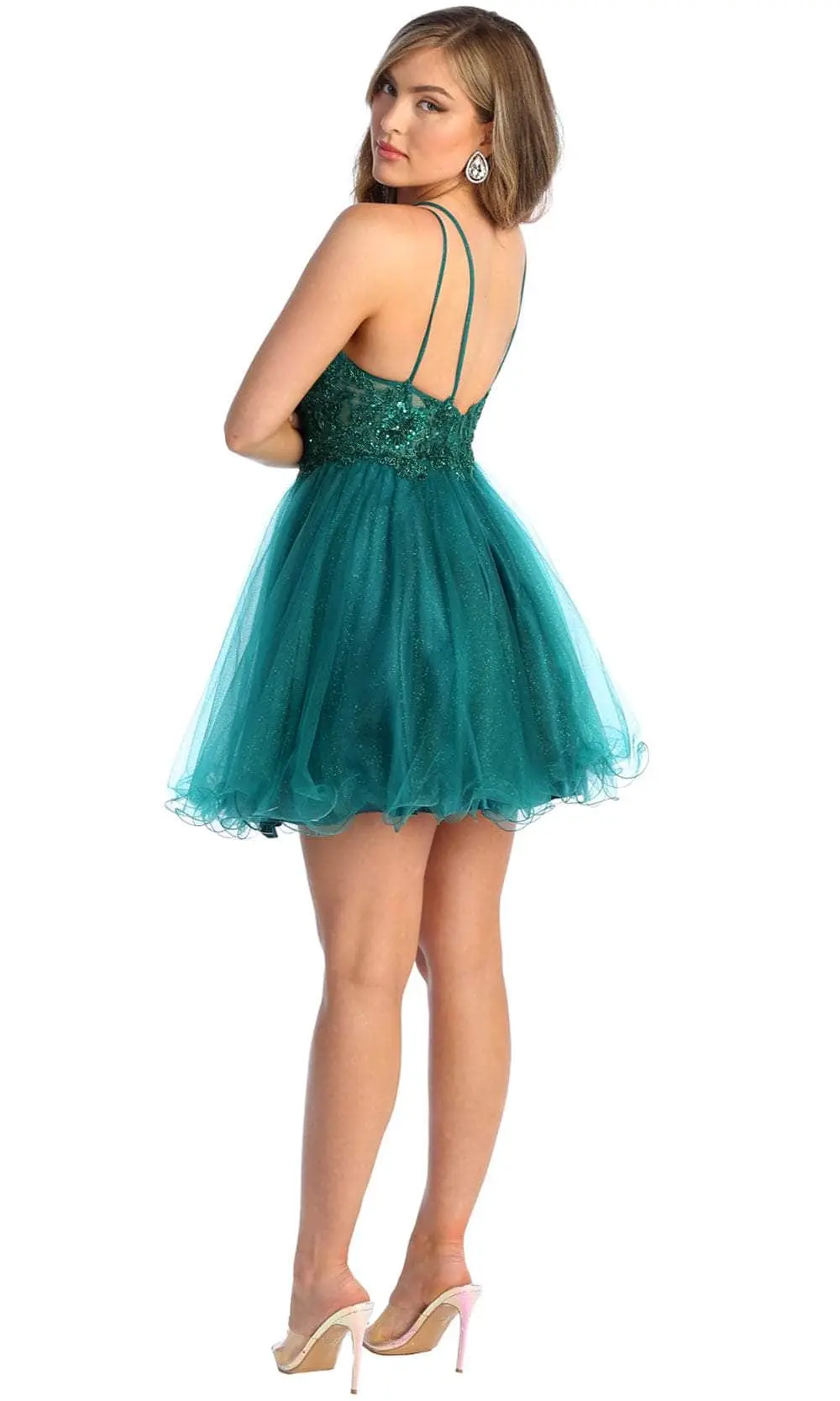 May Queen MQ1913 - Beaded Lace V-Neck Cocktail Dress 2 May Queen MQ1913 - Beaded Lace V-Neck Cocktail Dress - Image 2