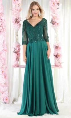 May Queen MQ1936 - Long Sleeve V Neck Evening Dress -Hot Sale WEDDING Store may queen mq1936 long sleeve v neck evening dress evening dresses s huntergreen 32137707159635