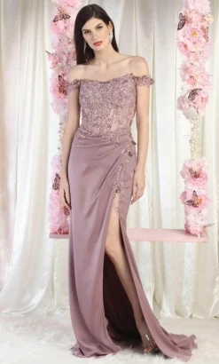 May Queen MQ1962 - Off Shoulder Slit Evening Dress -Hot Sale WEDDING Store may queen mq1962 off shoulder slit evening dress evening dresses 32136866562131