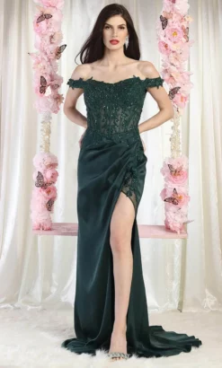 May Queen MQ1962 - Off Shoulder Slit Evening Dress -Hot Sale WEDDING Store may queen mq1962 off shoulder slit evening dress evening dresses 4 huntergreen 32136866693203