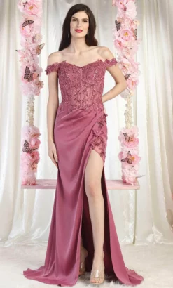 May Queen MQ1962 - Off Shoulder Slit Evening Dress -Hot Sale WEDDING Store may queen mq1962 off shoulder slit evening dress evening dresses 4 lipstick 32136866594899