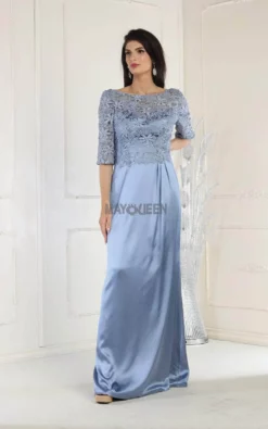 May Queen MQ1969 - Quarter Length Lace Satin Gown