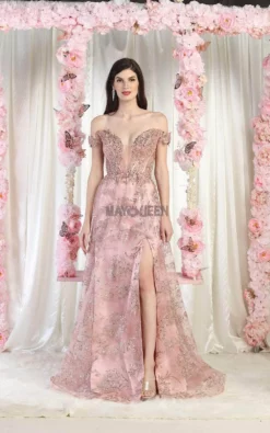 May Queen MQ1975 - Off Shoulder Plunging Enchanting Gown