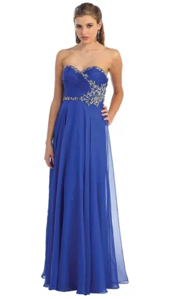 May Queen - MQ981 Embellished Ruched Sweetheart Chiffon Prom Dress