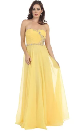 May Queen - MQ981 Embellished Ruched Sweetheart Chiffon Prom Dress -Hot Sale WEDDING Store may queen mq981 embellished ruched sweetheart chiffon prom dress special occasion dress 4 yellow 5659234402361