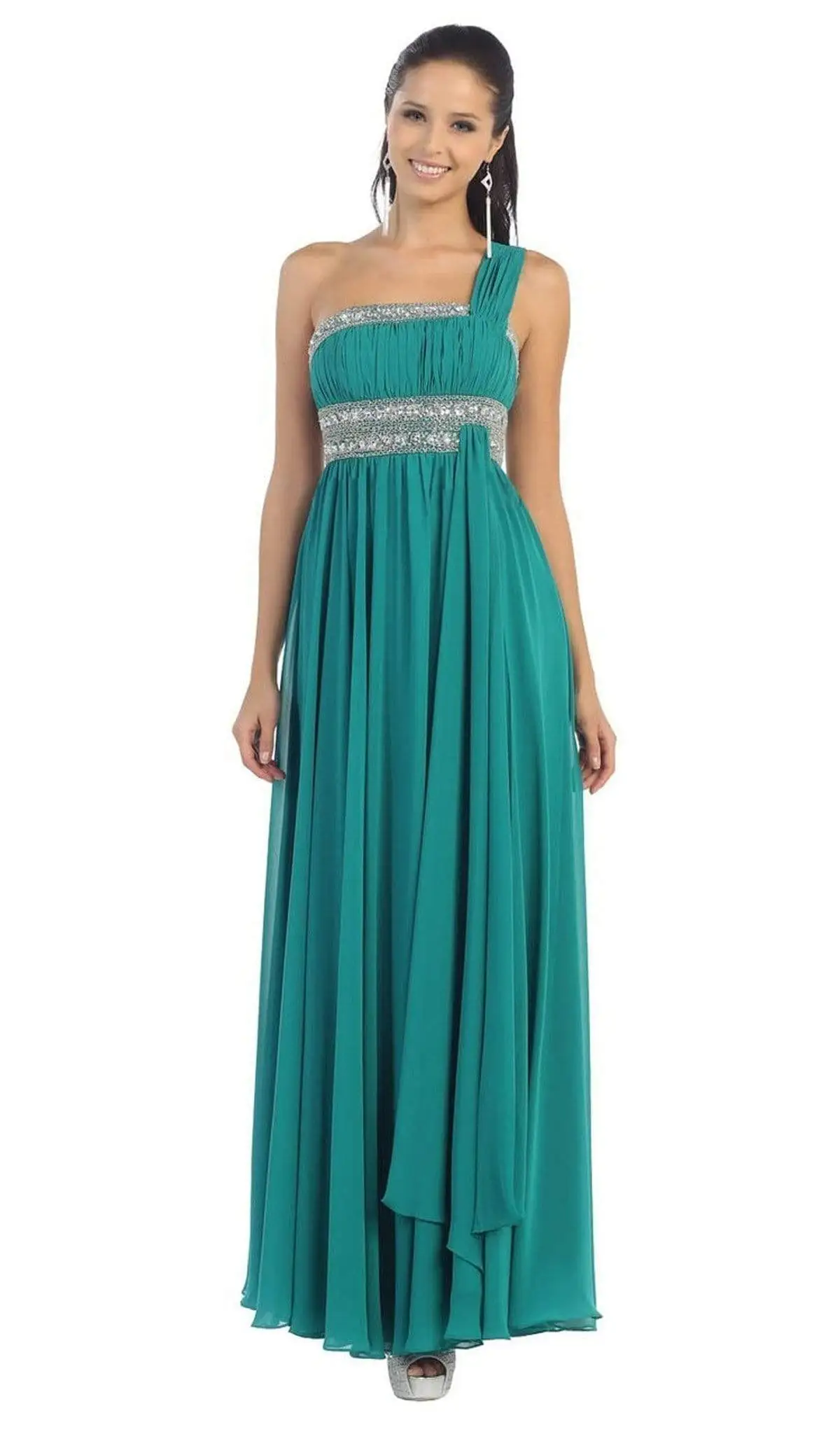 May Queen - One Shoulder Strap Bejeweled Chiffon Dress MQ748 3 May Queen - One Shoulder Strap Bejeweled Chiffon Dress MQ748 - Image 3