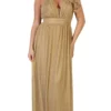May Queen - Plunging V-Neck Pleated A-Line Dress MQ1635 - 1 Pc Gold In Size 16 Available