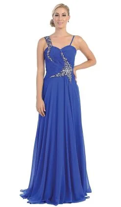 May Queen - Rhinestone Embellished Pleated Evening Gown -Hot Sale WEDDING Store may queen rhinestone embellished pleated evening gown special occasion dress 4 royal blue 5659119648825