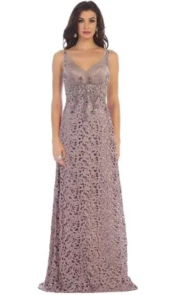 May Queen - RQ7470 Bedazzled V-neck Sheath Evening Dress -Hot Sale WEDDING Store may queen rq7470 bedazzled v neck sheath evening dress special occasion dress 6 mauve 5659190984761