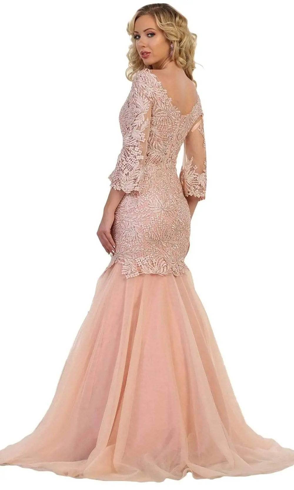 May Queen - RQ7542 Embroidered V-Neck Trumpet Evening Gown 2 May Queen - RQ7542 Embroidered V-Neck Trumpet Evening Gown - Image 2