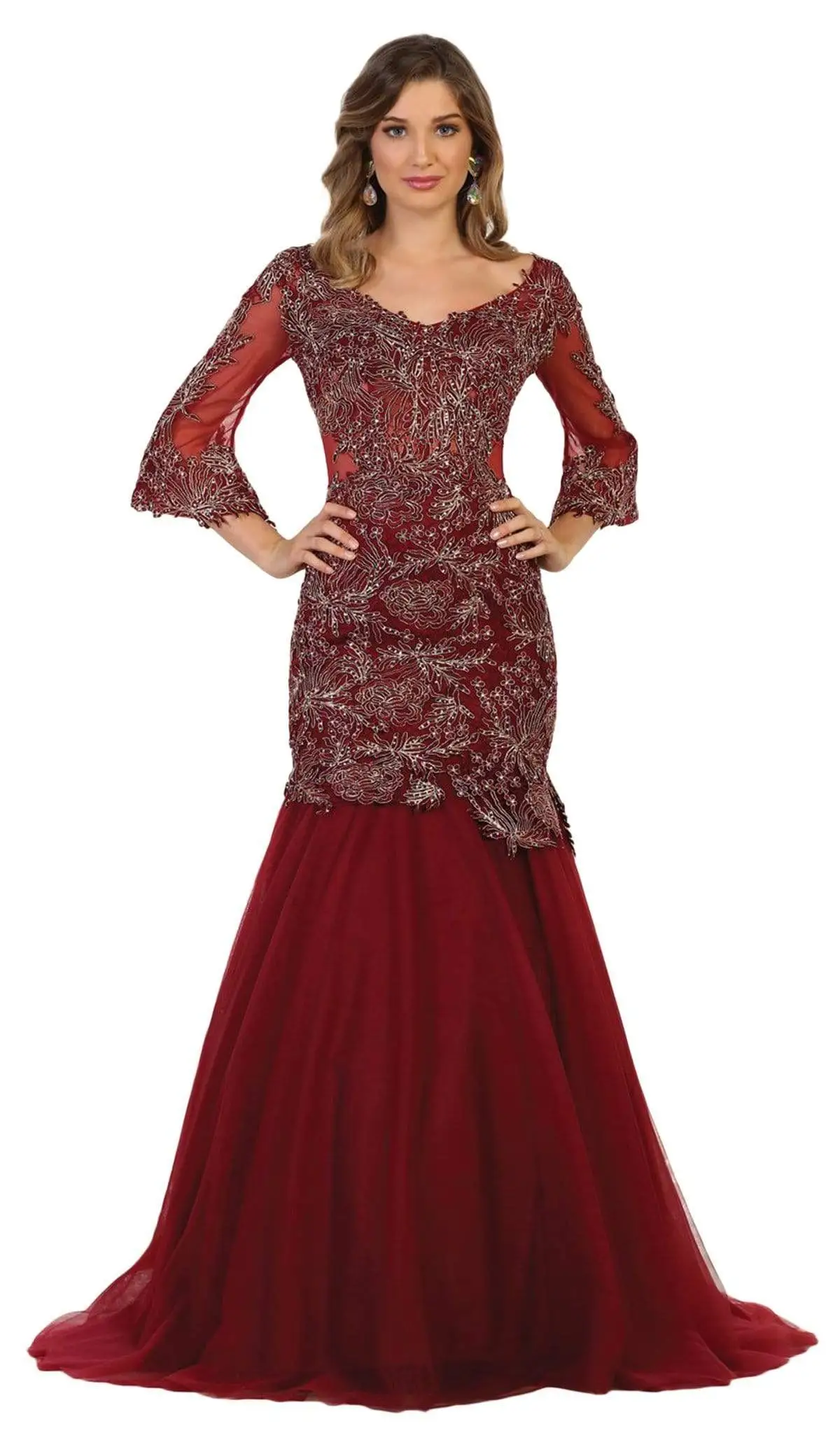 May Queen - RQ7542 Embroidered V-Neck Trumpet Evening Gown 5 May Queen - RQ7542 Embroidered V-Neck Trumpet Evening Gown - Image 5