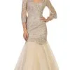 May Queen - RQ7542 Embroidered V-Neck Trumpet Evening Gown