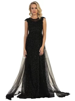 May Queen - RQ7556 Embellished Illusion Jewel Fitted Evening Gown -Hot Sale WEDDING Store may queen rq7556 embellished illusion jewel fitted evening gown special occasion dress 4 black 5658026704953