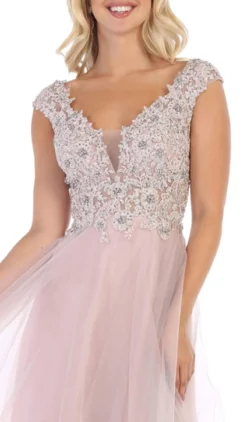 May Queen - RQ7645 Floral Applique Ornate Cap Sleeve Gown -Hot Sale WEDDING Store may queen rq7645 floral applique ornate cap sleeve gown bridesmaid dresses 7023968256083