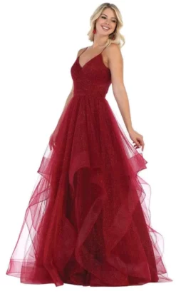 May Queen - RQ7658 Spaghetti Strap Crisscross Bodice Tulle Dress -Hot Sale WEDDING Store may queen rq7658 spaghetti strap crisscross bodice tulle dress bridesmaid dresses 4 burgundy 27947867799635