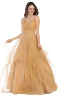 May Queen - RQ7658 Spaghetti Strap Crisscross Bodice Tulle Dress