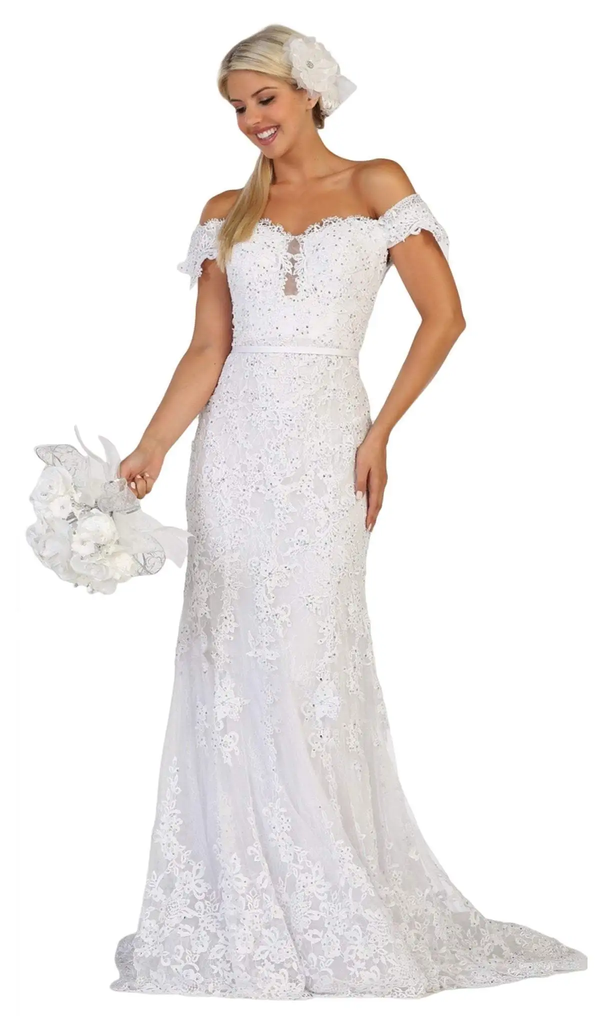 May Queen - RQ7691 Embellished Off-Shoulder Trumpet Dress 1 May Queen - RQ7691 Embellished Off-Shoulder Trumpet Dress