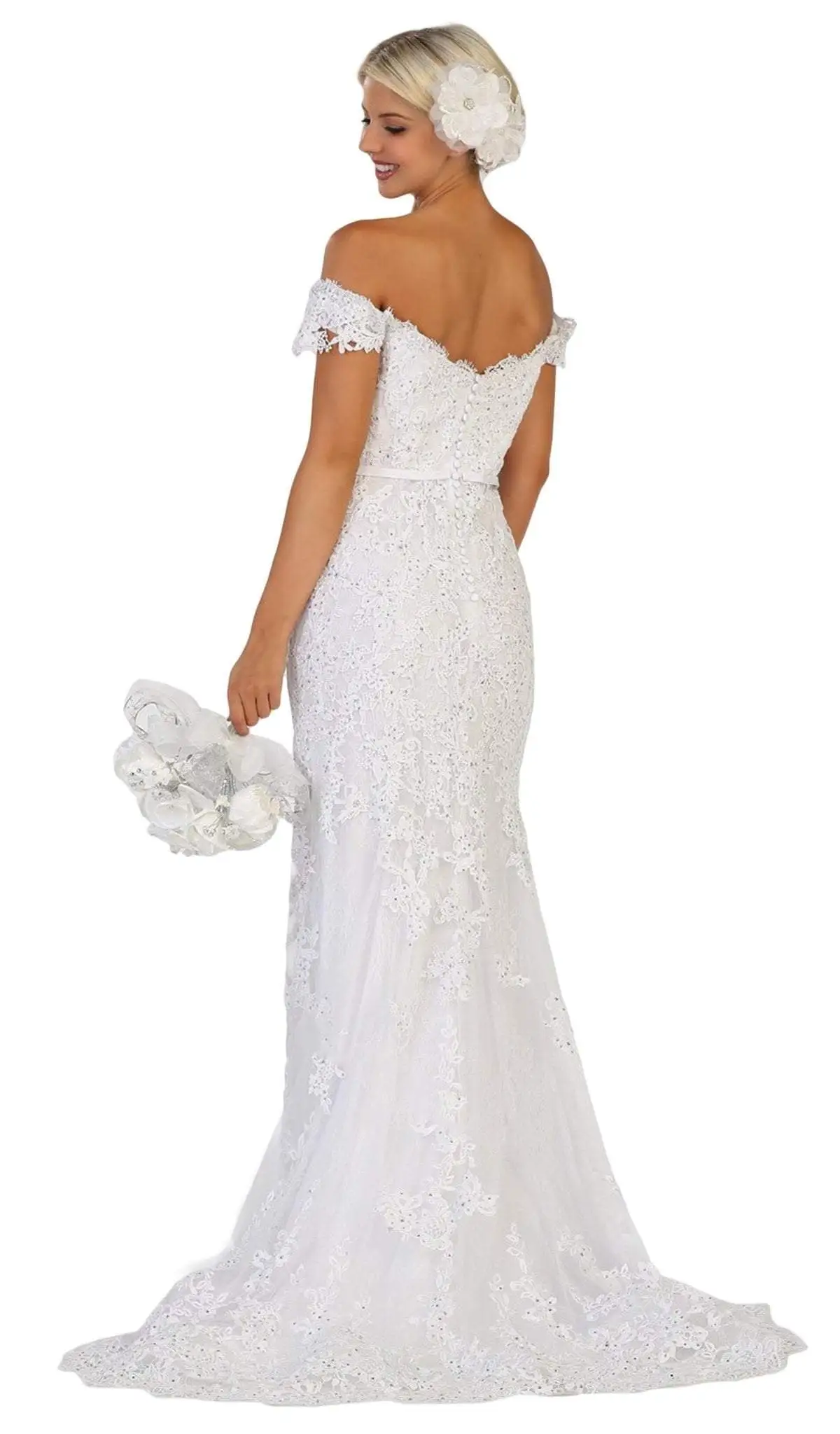 May Queen - RQ7691 Embellished Off-Shoulder Trumpet Dress 2 May Queen - RQ7691 Embellished Off-Shoulder Trumpet Dress - Image 2