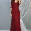 May Queen - RQ7873 Floral Applique V-neck Trumpet Dress