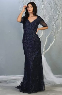 May Queen - RQ7873 Floral Applique V-neck Trumpet Dress 10 May Queen - RQ7873 Floral Applique V-neck Trumpet Dress -Hot Sale WEDDING Store may queen rq7873 floral applique v neck trumpet dress mother of the bride dresses m navy 28212806942803