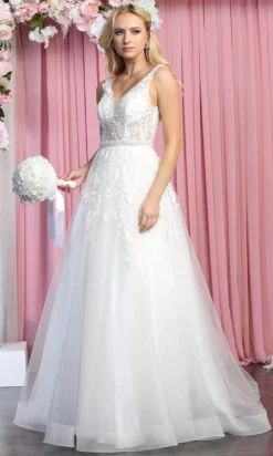 May Queen RQ7888 - Sleeveless Sheer V-neck Wedding Gown -Hot Sale WEDDING Store may queen rq7888 sleeveless sheer v neck wedding gown wedding dresses 29844913061971