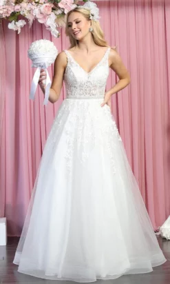 May Queen RQ7888 - Sleeveless Sheer V-neck Wedding Gown