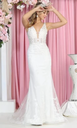 May Queen RQ7889 - V Neck And Back Bridal Dress
