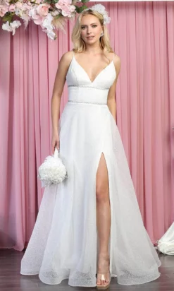 May Queen RQ7895 - Sleeveless V-neck Wedding Gown