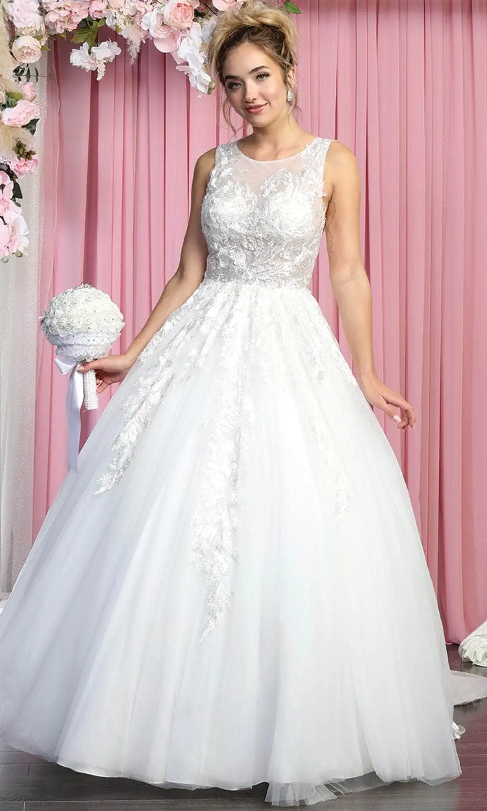 May Queen RQ7900 - Sleeveless Illusion Jewel Neckline Wedding Dress 1 May Queen RQ7900 - Sleeveless Illusion Jewel Neckline Wedding Dress
