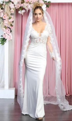 May Queen RQ7901 - Long Sleeves Low-cut V-neck Wedding Gown 6 May Queen RQ7901 - Long Sleeves Low-cut V-neck Wedding Gown -Hot Sale WEDDING Store may queen rq7901 long sleeves low cut v neck wedding gown bridal dresses 29845060550739