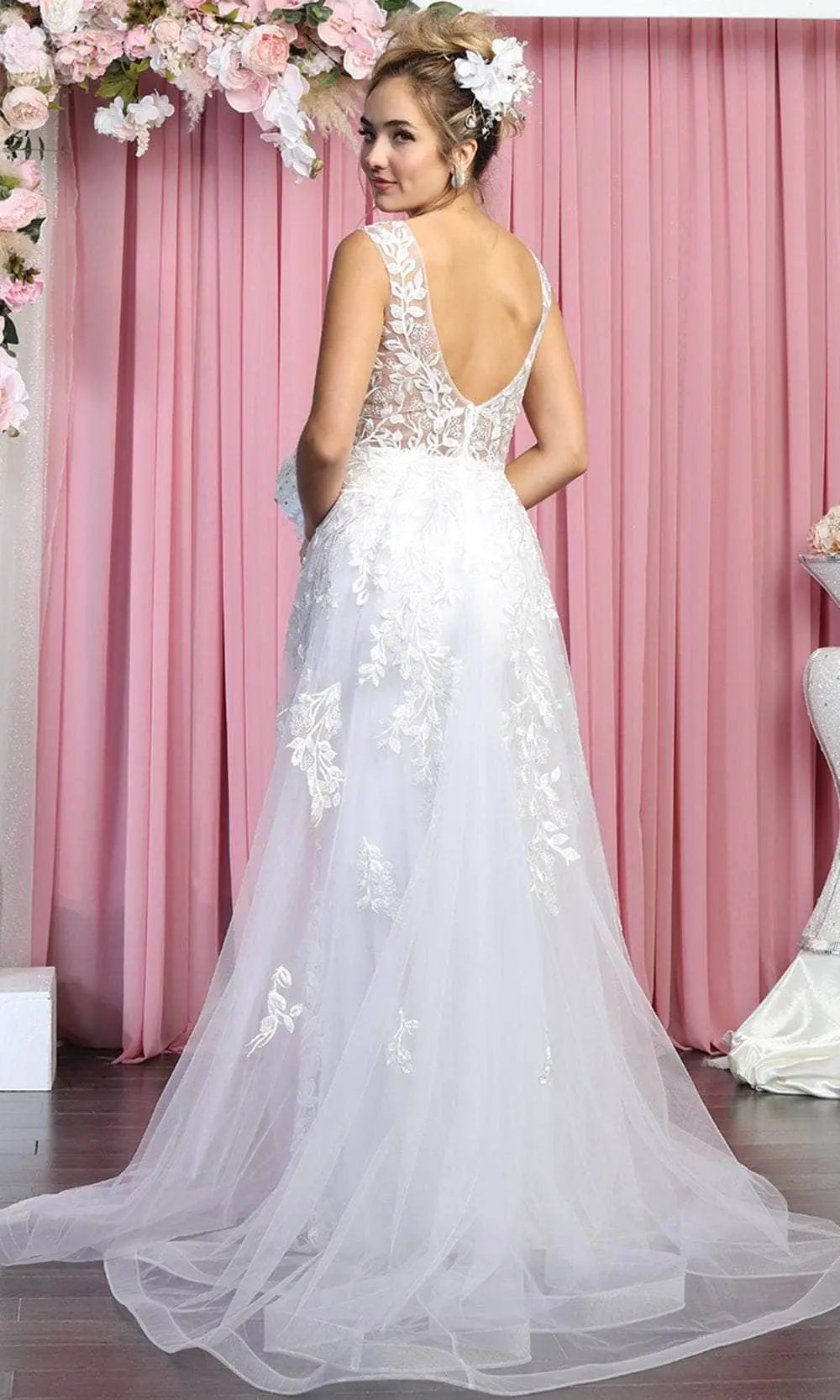 May Queen RQ7904 - Sleeveless V-neck Wedding Gown 2 May Queen RQ7904 - Sleeveless V-neck Wedding Gown - Image 2