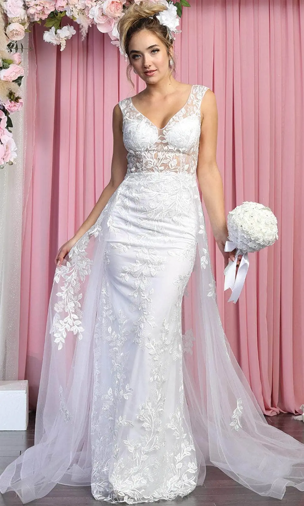 May Queen RQ7904 - Sleeveless V-neck Wedding Gown 1 May Queen RQ7904 - Sleeveless V-neck Wedding Gown