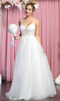 May Queen RQ7905 - Sleeveless Deep V-neck Wedding Dress