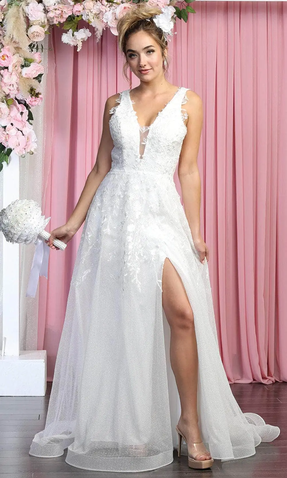 May Queen RQ7924 - Sleeveless Plunging V-Neck Wedding Dress 1 May Queen RQ7924 - Sleeveless Plunging V-Neck Wedding Dress