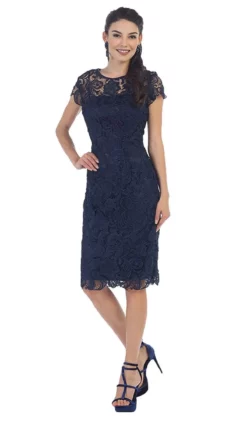 May Queen - Short Sleeve Sheer Scalloped Lace Formal Dress -Hot Sale WEDDING Store may queen short sleeve sheer scalloped lace formal dress special occasion dress m black 28836583080019