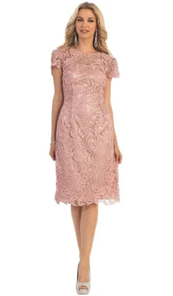 May Queen - Short Sleeve Sheer Scalloped Lace Formal Dress -Hot Sale WEDDING Store may queen short sleeve sheer scalloped lace formal dress special occasion dress m dusty rose 5657414959161
