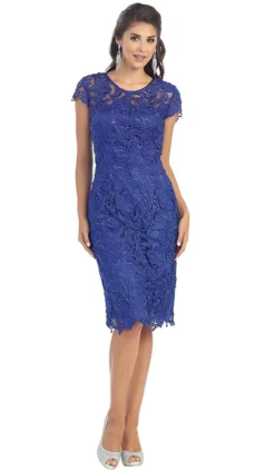 May Queen - Short Sleeve Sheer Scalloped Lace Formal Dress -Hot Sale WEDDING Store may queen short sleeve sheer scalloped lace formal dress special occasion dress m royal blue 28826041548883
