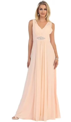 May Queen - Sleeveless Ruched Panel A-Line Long Bridesmaid Dress -Hot Sale WEDDING Store may queen sleeveless ruched panel a line long bridesmaid dress special occasion dress 4 blush 29062153404499