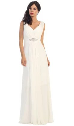 May Queen - Sleeveless Ruched Panel A-Line Long Bridesmaid Dress -Hot Sale WEDDING Store may queen sleeveless ruched panel a line long bridesmaid dress special occasion dress 4 ivory 5657472041017