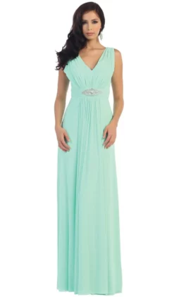 May Queen - Sleeveless Ruched Panel A-Line Long Bridesmaid Dress -Hot Sale WEDDING Store may queen sleeveless ruched panel a line long bridesmaid dress special occasion dress 4 turquoise 5657471942713