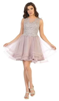 May Queen - Sleeveless Tiered Cocktail Dress MQ1681 - 1 Pc Mauve In Size 14 Available