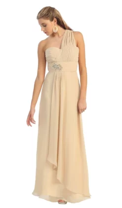May Queen - Tuck-Sculpted One Shoulder Chiffon Long Evening Dress -Hot Sale WEDDING Store may queen tuck sculpted one shoulder chiffon long evening dress special occasion dress 4 champagne 5657376849977