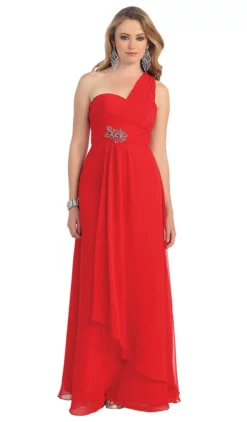 May Queen - Tuck-Sculpted One Shoulder Chiffon Long Evening Dress -Hot Sale WEDDING Store may queen tuck sculpted one shoulder chiffon long evening dress special occasion dress 4 red 5657376718905