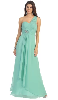 May Queen - Tuck-Sculpted One Shoulder Chiffon Long Evening Dress -Hot Sale WEDDING Store may queen tuck sculpted one shoulder chiffon long evening dress special occasion dress 4 turquoise 5657376784441