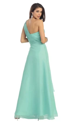 May Queen - Tuck-Sculpted One Shoulder Chiffon Long Evening Dress -Hot Sale WEDDING Store may queen tuck sculpted one shoulder chiffon long evening dress special occasion dress 5657376817209