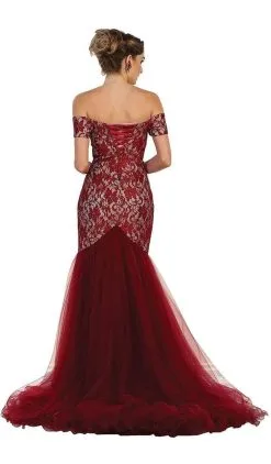 May Queen - V-neck/Off-Shoulder Mermaid Evening Dress MQ1495 - 1 Pc Burgundy In Size 6 Available -Hot Sale WEDDING Store may queen v neck off shoulder mermaid evening dress mq1495 1 pc burgundy in size 6 available ccsale 6 burgundy 14139047575635