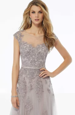 MGNY By Mori Lee - 72123 Beaded Lace Illusion Neck A-line Dress -Hot Sale WEDDING Store mgny by mori lee 72123 beaded lace illusion neck a line dress mother of the bride dresses 28080644128851