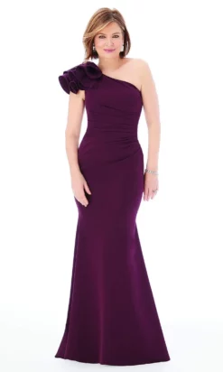 MGNY By Mori Lee - 72235 Ruffled One Shoulder Trumpet Dress -Hot Sale WEDDING Store mgny by mori lee 72235 ruffled one shoulder trumpet dress evening dresses 2 wine 14542615707731